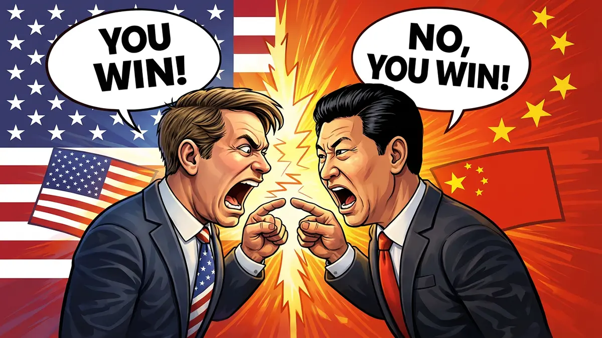 Ein Chinese und ein Amerikaner schreien sich an